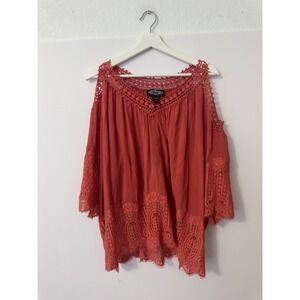 Oliver by‎ Escio Blouse Women L Rust Orange Cold Shoulder Crochet Boho Gypsy